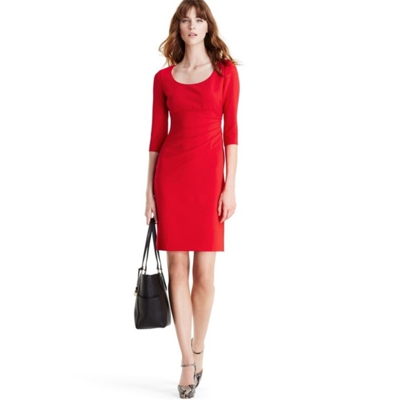 DIANE VON FURSTENBURG DVF Bevin 3/4 Sleeve Dress Cherry Red 8 Old Money Office - Picture 1 of 16